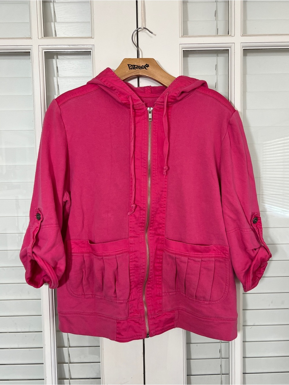 Women's 100% Cotton Hooded Zip Jacket in Bright Pink-Size M